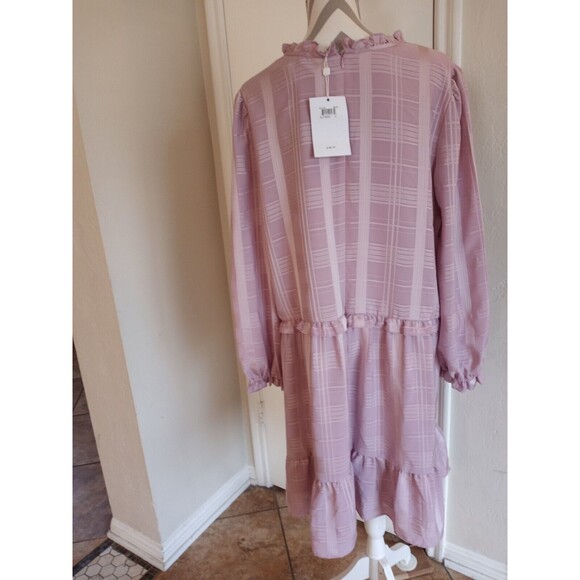 Gal Meets Glam Shift Ruffle Dress Size 18 Lavender Purple Checkered Puff Sleeve - Picture 1 of 8